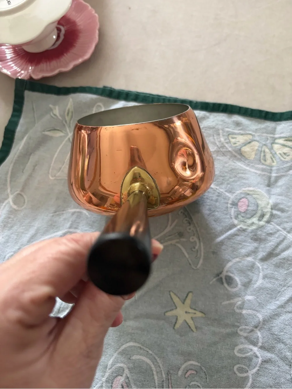 Vintage Copper Saucepan with Black Handle - Versatile Kitchen Pan small dent